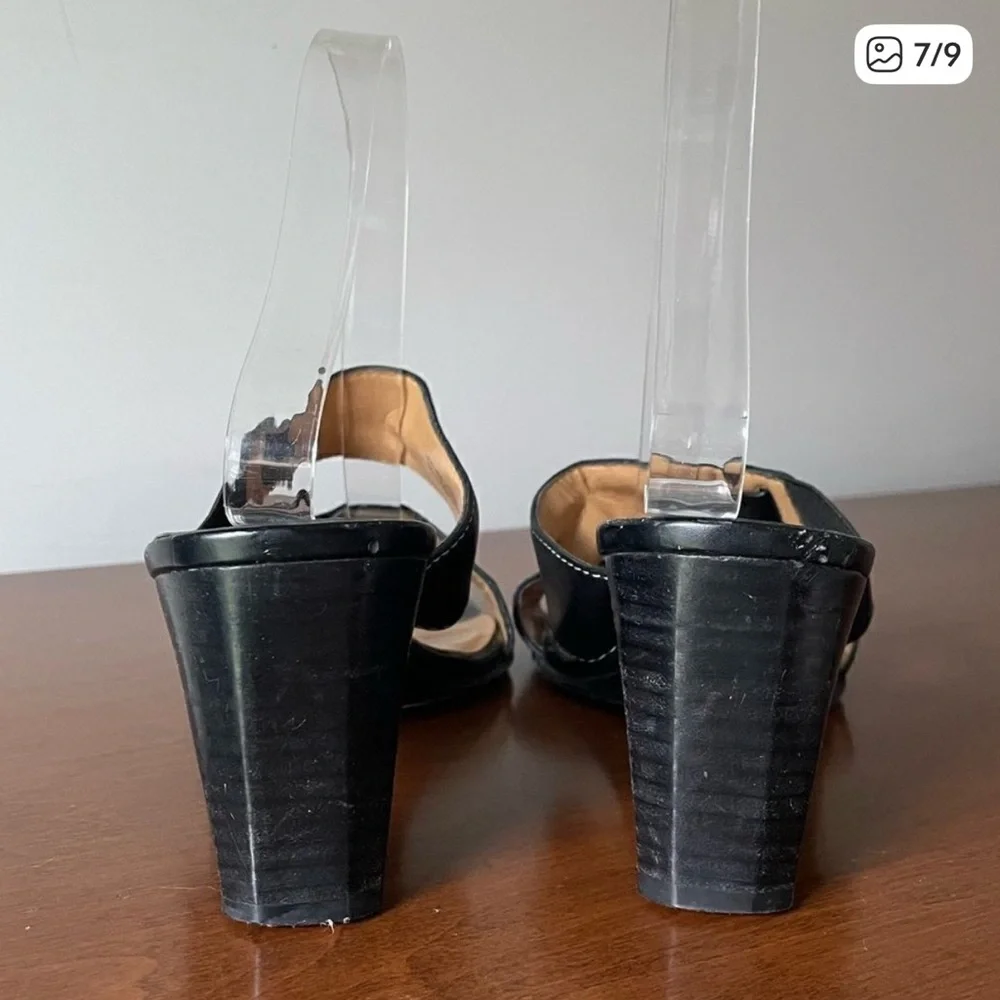 Nordstrom Black Leather Double Strap Slides - Picture 7 of 9